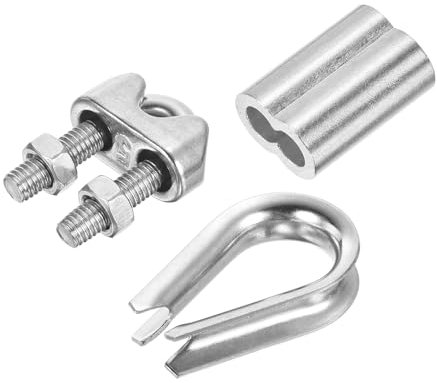 PATIKIL Wire Rope Kit, 24 Pack M5 Stainless Steel Thimbles Wire Rope Cable Clamps Aluminum Crimping Loop Sleeve for 3/16 Wire Rope