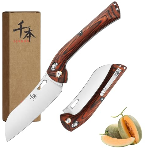 SENBON 440 Stainless Steel Super Sharp Folding Chef Knife Peeling Practical Knife Fruit Knife Colorful Wood Handle Camping Barbecue Outdoor Back Clip Portable Fruit Knife