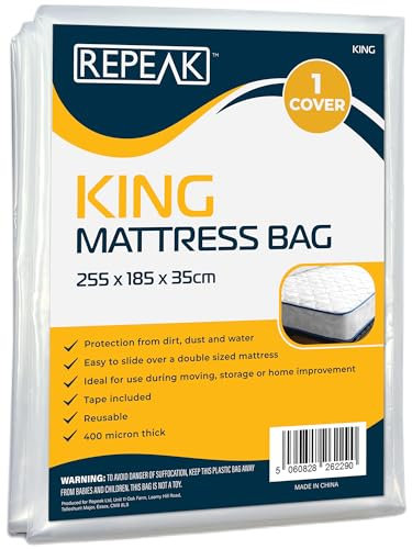 King Size Mattress Bag for Moving or Storage House Essentials - Waterproof Protector Mattress Bag, Strong Plastic Cover to Protect your Bed from Stains, Pets, Pest Damage, Dirt & Dust