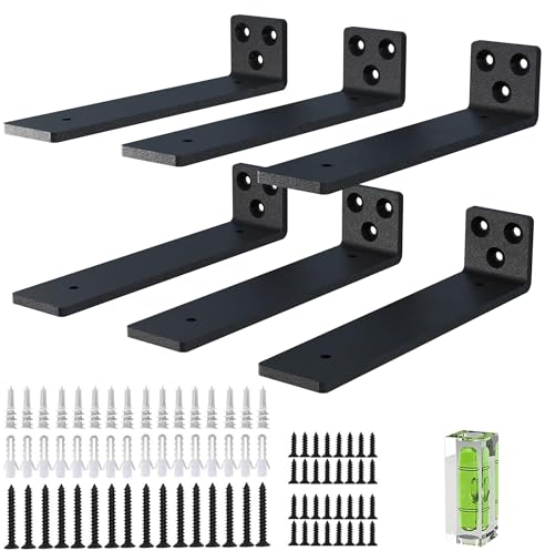 Heavy Duty Industrial 15cm Hidden Shelf Brackets - 5mm Thick Iron, 6 Pack With Modern Rustic Finish