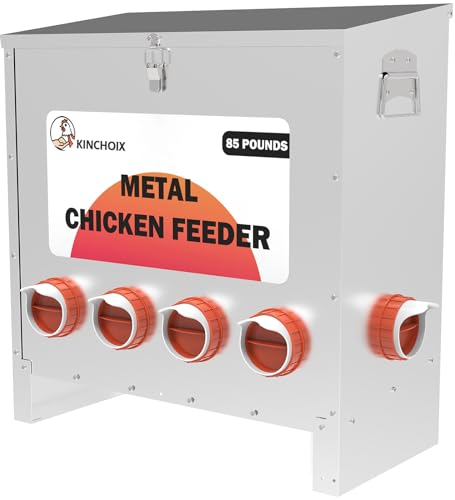 Kinchoix Kycklingmatare i metall, stor kapacitet, 38,6 kg automatisk, metallråttsäker, kycklingmatare, inget avfall, väderbeständig fjäderfämatare för kycklingar, gäss, ankor, kalkoner, vaktlar (6