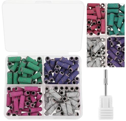 Kleine Schleifbänder für Nagelbohrer 120 Stück, Abeillo Mini Schleifkappen mit 3,1 mm Dornbohrer, Nagelfeilen Aufsätze 80/120/180/240 Grit für Maniküre Pediküre Acrylnägel Gelnägel