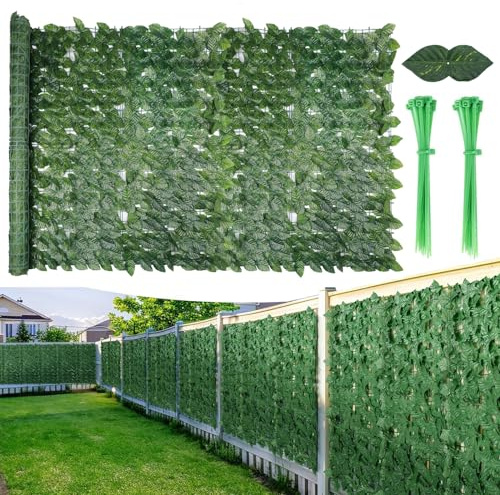 FUOBECIE Artificial Hedge Roll, 3m x 1m Trellis with Artificial Leaves Garden Screen, Privacy Fence Screen for Balcony Outdoor (Color Print Sweet Potato)
