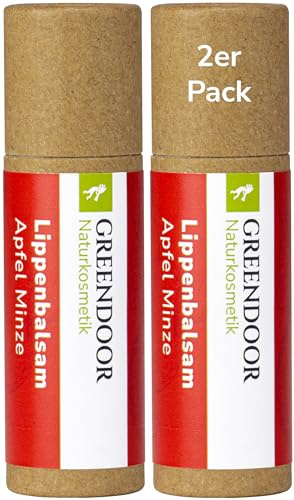 GREENDOOR 2er Set Lippenbalsam Apfel Minze natürlicher Lippenpflege-Stift, plastikfrei, Naturkosmetik mit BIO Jojobaöl, Lippenbalm/Lip-Balm Pflege für Lippen, Natur Schutz gegen trockene Lippen (2)