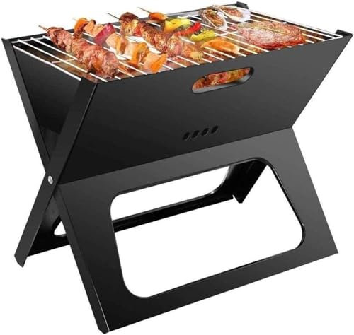 Grill pieghevole – 44,5 x 30,5 x 35 cm – BBQ – Grill – Portatile – Grill – Barbecue portatile – Barbecue a carbonella – Pieghevole – Compatto – Mini Grill – Nero opaco