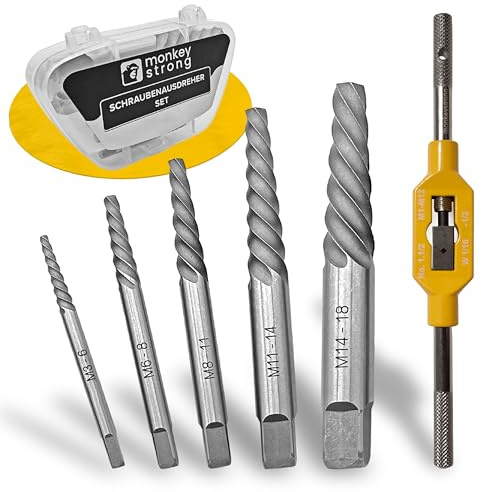 Schraubenausdreher Set [inkl. Windeisen | extra griffig] - 5 tlg. Linksausdreher Set | Ausdreher Set für gängigsten Schraubengrößen M3 - M18 | Schraubenlöser - von monkeystrong