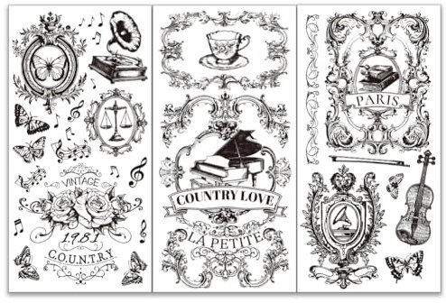 OLYCRAFT 3 Stück/Set Vintage Abziehbilder Zum Aufreiben Für Möbel Und Kunsthandwerk 15x30cm Möbelaufkleber Mit Country Musik Gitarren Und Klavierdekor Transferaufkleber Abziehbilder Zum Aufreiben