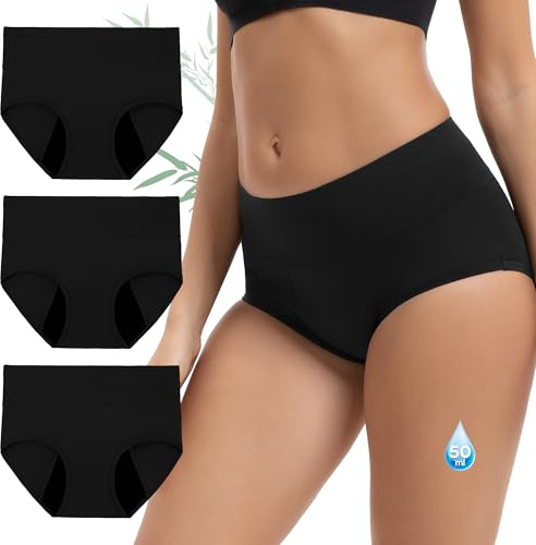 INNERSY Period Pants Heavy Flow High Waisted Menstrual Knickers Pack of 3 | Bamboo Viscose Briefs, Reusable Leakproof Underwear for Women, Microfibre Panties for Menstruation & Postpartum, Day & Night
