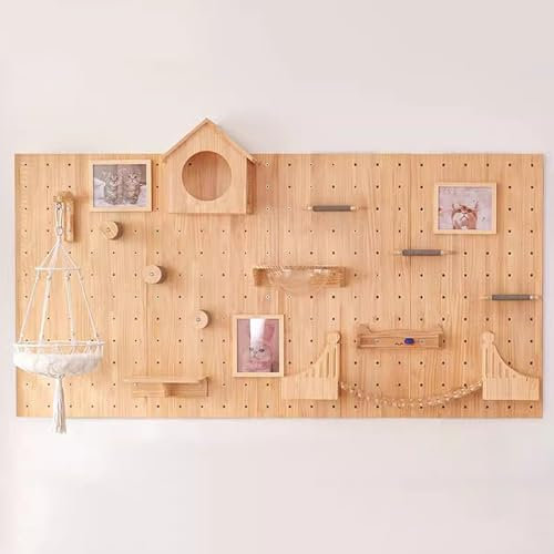 WXXSHGDW Rascador para Gatos Pared, Muebles de Pared de Madera para Gatos, Estantes de Pared para Gatos, con 1 Canasta Colgante, 1 Cápsula Espacial, 3 Trampolines Pequeños, 1 Casa para Gatos