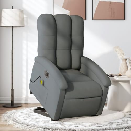 KOIECETA Massagesessel Elektrisch Verstellbar Sessel mit Aufstehhilfe Fernsehsessel Relaxsessel mit Liegefunktion Liegesessel Aufstehsessel Polstersessel Stoff (Dunkelgrau)