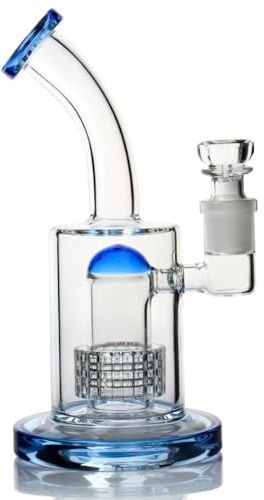 Glass Bong with Tornado Percolate, Green Bong Water Bongs with 14.5mm Bong Bowl Glass Pipe for Smoking Water Pipes, Cleaning Brush (Blue Bong)