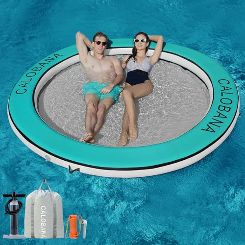 Float Ring 8ft Inflatable Water Hammock Island with Mesh Tanning Pool Lounger Float for Adults Round Floating Mat Raft for Party Multi Person