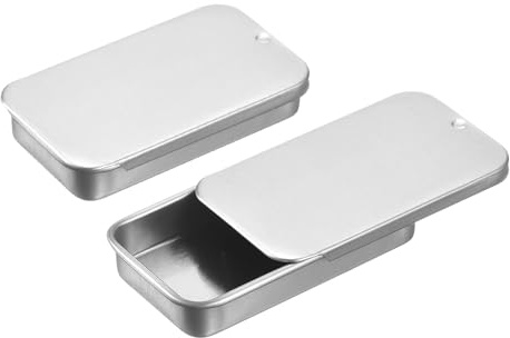 QUARKZMAN 16 Pcs Caja De Metal Estañado, 2.4x1.3x0.4 Pulgadas Caja Estañada Rectangular Vacía Con Tapa Deslizante, Caja Mini Portátil Para cosméticos Manualidades, Plata Brumada