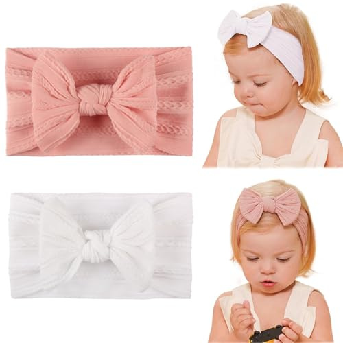 XYTAHDM 2 Pcs Bandeau Turban pour Bébé,Joli Nylon Soft Bandeaux Arc éLastiques, Bandeau en Nylon pour Bébé Fille, pour Bébé Filles Nouveau-né Infantile Bambins Enfants Accessoires