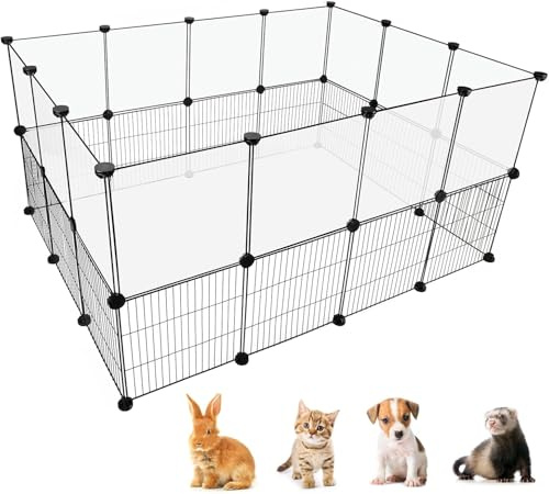 Freigehege für Kaninchen Innen, Schwarz Meerschweinchen Gehege für Draußen aus Metall, 150x60x60 cm Kleintierkäfig Laufgitter DIY Erweiterbares Kleintiergehege für Welpen Kaninchen Kätzchen Hamster