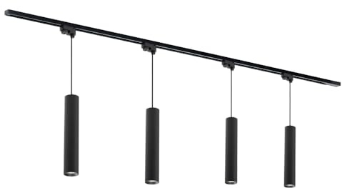 Qub Focus III 1-Phasen Led Schienensystem - 200cm - 4x GU10 Pendelleuchten - 2x 1m Lichtschienensystem - I-Form - Deckenstrahler Schwarz - Erweiterbar & flexibel - LED-kompatibel - Spot lampe
