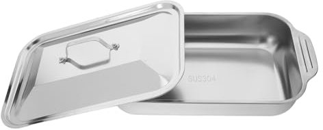 ABOOFAN Deep Tray Bake Lid Stainless Steel Grilled Fish Platter Rectangular Roasting Pan Oven Roasting Dishes