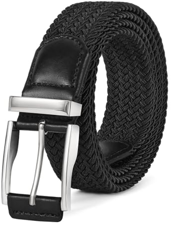 WERFORU Stretchy Braided Belt for Men Elastic Woven Belt for Jeans Pants Casual Men’s Golf Belt Black