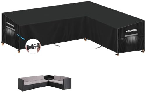 SIMPHAUS Utomhussofföverdrag vattentät L-formad sofföverdrag schäslong utomhus sofföverdrag hörnsoffa Oxford 420D anti-UV vindtät 300 x 230 x 95 x 80/60 cm