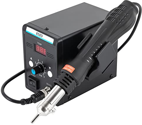 Levkitch Stazione di saldatura ad aria calda da 700 W, stazione dissaldante 858D, stazione di saldatura con display LED, 3 bocchini, temperatura regolabile, conversione aria fredda e calda