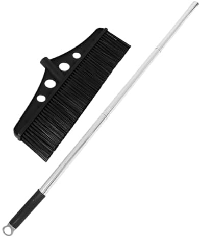 Homoyoyo Escoba de Jardín Desmontable Negra, Escoba Ancha de Acero Inoxidable y Nailon, Barredora de Exterior Resistente para Garaje, Patio y Terraza, Cepillo Industrial de Alta