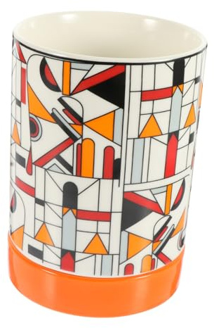 Porta Bacchette da Cucina in Ceramica Doppio Livello Drenaggio | Ampia Capienza, Mantiene Asciutti gli Utensili, Struttura Semplice, Colore Arancia, Finitura Curata