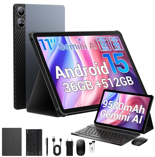 MAXLEGEN Android 15 Tablet mit Tastatur – 36 GB RAM + 512 GB ROM (1 TB TF), 5G WiFi + Dual SIM, Octa-Core, 11 Zoll, Gemini AI, Widevine L1, GPS