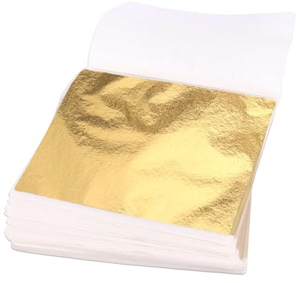 400uds Láminas Pan de Oro, 8,5x8cm Imitación Hojas de Oro para Proyectos Arte y Manualidades Decoración Artesanal con Dorado Brillante para Manicura Pintura Muebles