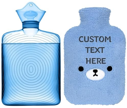 Personalisierte Wärmflasche mit Text, niedlicher Fleecehülle, Wärmflasche für heiße und kalte Kompressen, Hand- und Fußwärmer, Linderung von Nacken- und Schulterschmerzen