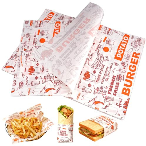 100 Blätter Käsepapier 38x28cm Deli Papierblätter, Backpapier Zeitungsoptik | Backpapier Zuschnitte Butterbrotpapier, Fettdichtes Papier für Lebensmittel, Sandwich Wrap Papier für Burger, Brot, Pommes