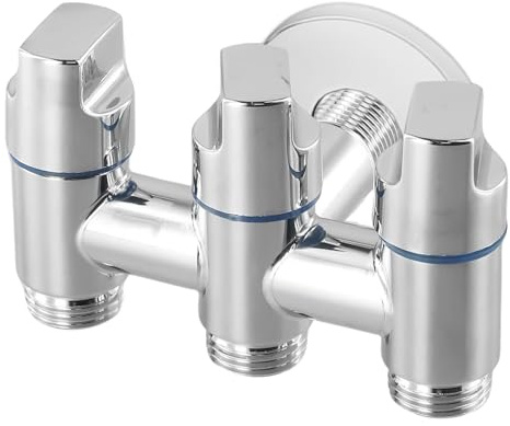 FUANA Vanne d'inversion de robinet d'évier de salle de bain à trois voies avec une entrée et trois sorties, vanne d'angle en cuivre pour machine à laver, lave-vaisselle, douche, accessoires argentés
