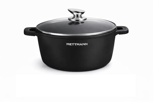 METTMANN PROFESSIONNEL - Marmite Faitout - Fonte d'Aluminium - Revêtement Céramique Type Pierre - Couvercle en Verre - Tous Feux dont Induction - Sans PFOA (20cm)