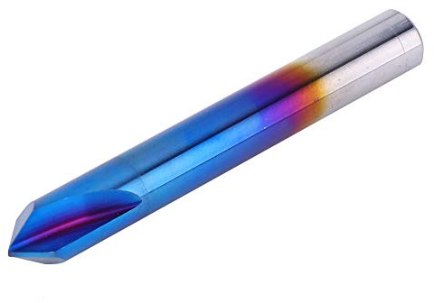 Haofy Fraise en Bout de Chanfrein 2 Cannelures Revêtement Bleu en Acier au Tungstène Fraise en Carbure cémenté pour Machines-outils 10x75L en Bout de Chanfrein à 90 Degrés (10 * 75L)