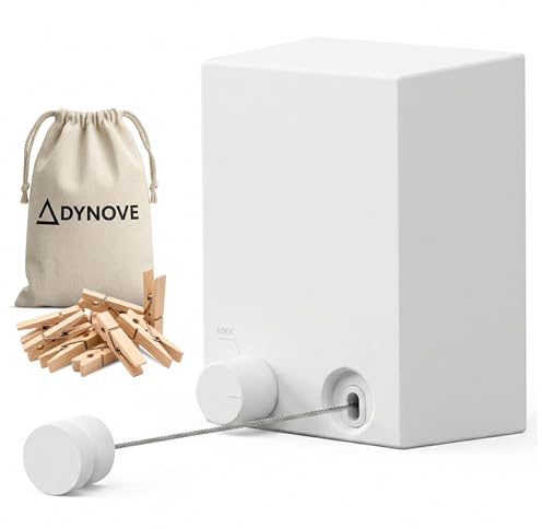 Tendedero retractil de Pared con 1 Cuerda de Acero de 4,2 m – Tenderete Extensible Resistente y Compacto - Tendedero Extensible Pared con Pinzas de Madera y Bolsa de Tela incluida
