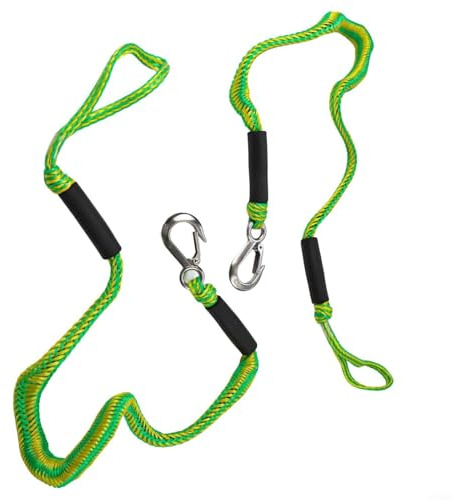 Cuerda de amarre Bungee Dock Line con cierre rápido, cordón elástico de 4 pies para pontones de esquí en barco, correa elástica resistente con flotador de espuma, verde, negro y azul (verde)