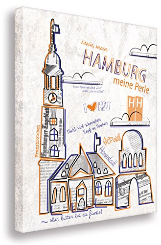 Hamburg Leinwanbild Wandbild - Bilder -Hamburger Collage auf Leinwand/Kunstbilder- Kunst Druck auf Leinwand - vom Kölner Künstler/fertig zum Aufhängen/Wandbilder Art Gemälde Kunstdrucke 30x40cm