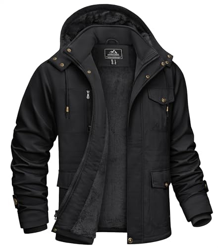 KEFITEVD Parka de invierno para hombre Chaqueta de invierno cálida con capucha extraíble Chaqueta de parka forrada Chaqueta invierno militar con cuello alto Negro