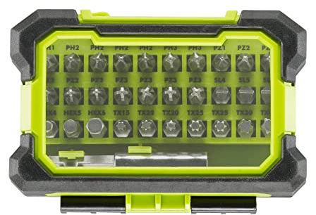 RYOBI Bit-Set 31-tlg. RAK31MSDI (Phillips-, Pozidrive-, Hexagon-, Torx-Bit, magnetische Spitze, Magnetbithalter 60mm mit Quick Lock)