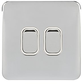Schneider Electric Lisse GGBL1022WPC GGBL1022WPC - Interruptor de luz doble sin tornillos, 2 vías, cromo pulido con inserto blanco