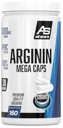 ALL STARS Arginin Mega Caps Vegan -150 L-Arginin Kapseln hochdosiert 1000mg pro Kapsel, Mikrokristallines L-Arginin ohne Zucker & künstliche Zusatzstoffe