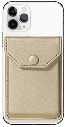 YUNCE Card Holder for Back of Phone Adhesive Cell Phone Leather Wallet Stick On Card Holder Credit Card Holder Pocket for Men Women RFID Blocking Covers Gold