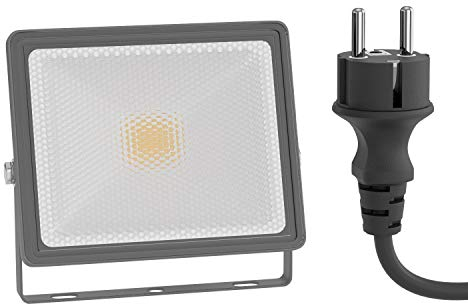 ledscom.de Faretto da giardino a LED FLIN per esterni, IP66, spina, grigio, 11,5 W, 837lm, bianco caldo