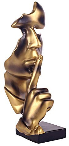 JMAHM Ornaments Silence is Goldfigur, Statue, Skulpturen, Kunstharz, übergroße Dekoration, Handwerk für Zuhause, Wohnzimmer (28 cm, Gold)