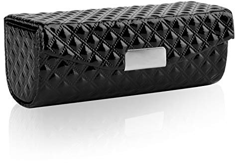 Beautyflier Estuche para pintalabios de piel sintética para mujer, con espejo, rectangular, para maquillaje, estuche de viaje para bolso y lápiz labial, Negro, Estuche para pintalabios