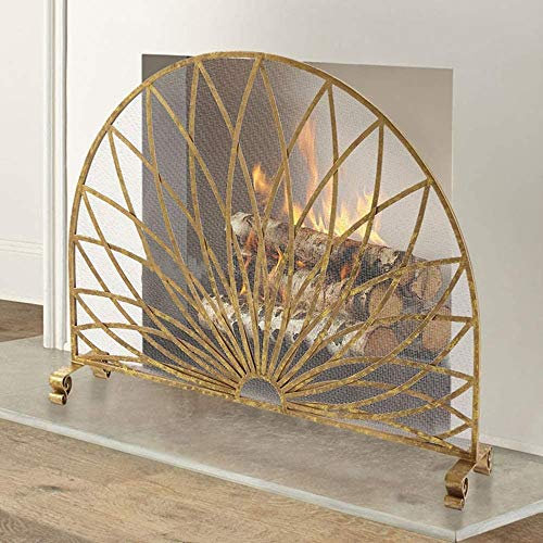 FUFU Funkenschutz Kamin Screens, Schmiedeeisen Kamin Bildschirm Außensichtschutz Dekorative Forwplace Zaun Schutz Pleasant Herd Kaminbestecke 38,6 x 30,7 x 8,7 Kaminzubehör (Color : Gold)