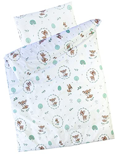 Clevere Kids Kinder Bettwäsche Sterne und Tiere | 2-teilig 100x135 | Wendebettwäsche | 100% Baumwolle | Oeko-TEX | Made in EU (Rehkitz)