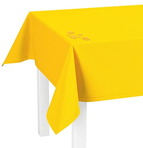 LILENO HOME Tischdecke abwaschbar [140x180cm] in Gelb - Gesäumte Polypropylen Gewebe Tischdecke wasserdicht mit Fleckschutz