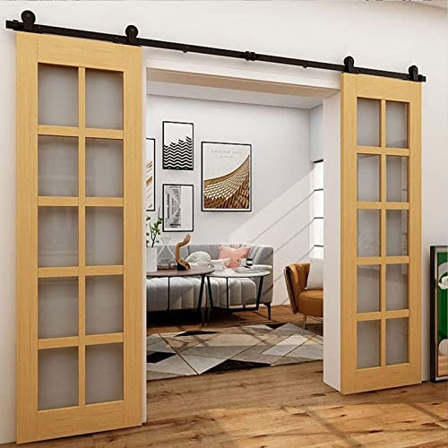 Pipi Zhu Heavy Duty Sturdy Sliding Barn Door Hardware Accessories(Double Door) - Bypass Sliding Barn Door Rail Hardware Kit - Double Door Single Track - Smooth Sliding - Easy Installation - No Door