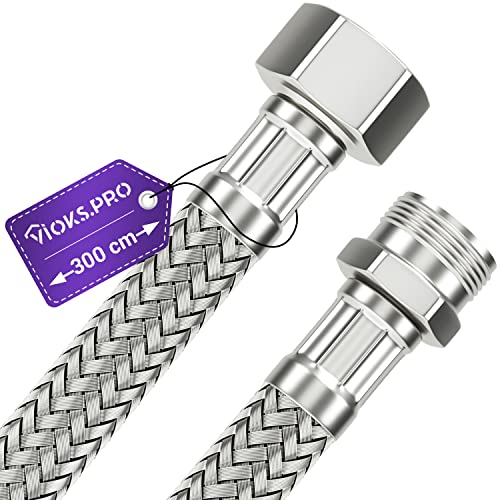 Vioks.pro Panzerschlauch 3/8 Zoll (15,2mm) 300cm Anschlussschlauch Armatur 3/8 Verlängerung Außengewinde Überwurfmutter & Flexschläuche für Armaturen