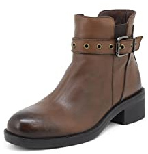 QUEEN HELENA Stivaletti di Pelle con Tacco Stivali Bassi con Fibbia Casual Donna S269 (Marrone, numeric_38)
